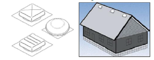 고정된 지붕 환기구와 일반적인 위치